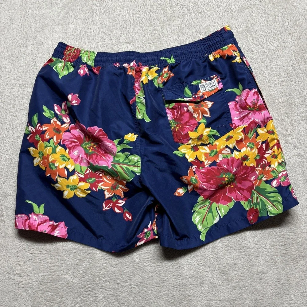 Polo Ralph Lauren Men's‎ XL Blue Floral  Hibiscus Graphic Print Swim Trunks
